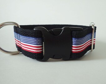 USA PARADE 1.5" wide Dog collar and optional leash. Pit Bulls, American breeds. 1.5" wide, matching leash. Size choices