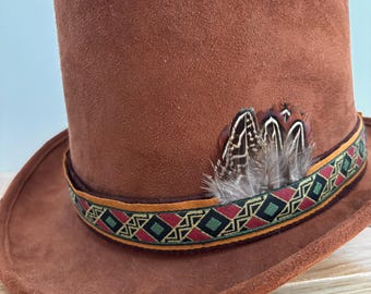POSH DUDE hat band with feathers,replacement hat band,removable hat band for Edwardian, festival, every day, wedding hats. Color choices