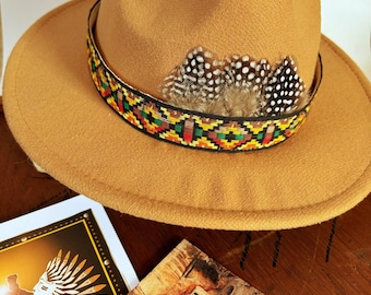ARIZONA Sunset FEATHER Hat band Adjustable Western wear hat band. Sunset colors.Hat band w/feather cluster focal.No feather option available
