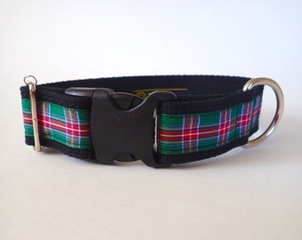 STEWART TARTAN 1.5" wide Dog collar and optional leash. Scottish terriers, Airdales. 1.5" wide, matching leash. Size choices