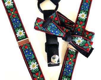 Vintage Pelican USA Clip on Suspenders Burgundy Red Navy  display picture 1