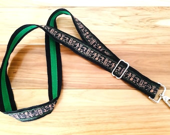 HIEROGLYPH Badge and keys Lanyard. Keychain, Tan on black and green lanyard, Egypt lanyard, Healer lanyard, teacher lanyard.
