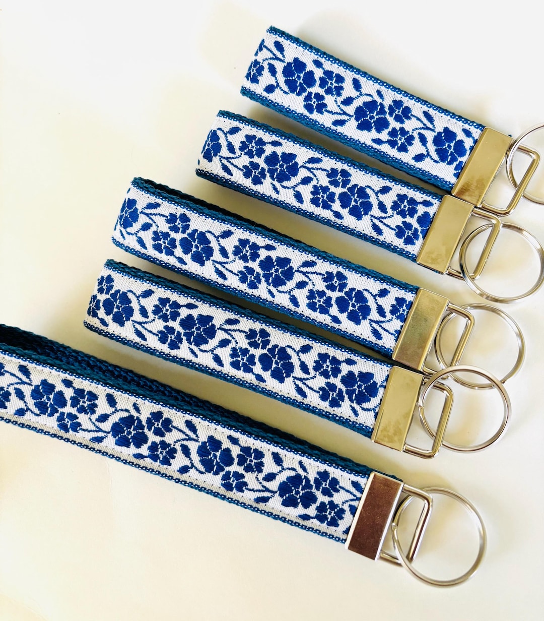 Mini Bell Rope Key Flob BLUE BELL Key Fob. Jacquard Fob Royal Blue on White. Blue Webbing ...