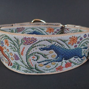 Stag and Wolf 2 1/4" wide Tapestry, Padded Flannel lined MARTINGALE wide Dog collar. BLACK or GREY color options. Size, colors choice