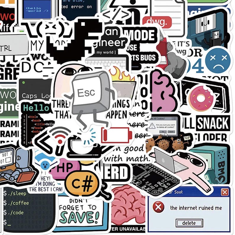 Programmers Vinyl Stickers Pack 50 Coding, Developer, Dev, Hacker ...