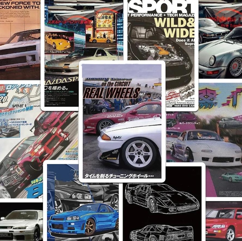 Retro JDM Racing Car Poster Vinyl Stickers Pack Classic Japanese Car