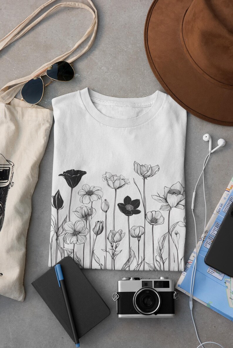 Classic White Tee with Flowers