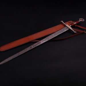 Hand Forged, Custom Damascus Steel Sword 36 inches, Full Tang, Vikings Sword, With Sheath, Cutlass, Birthday Gifts For Father, Gifts For Her