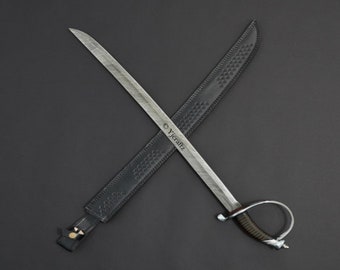 Hand Forged, Custom Damascus Steel 32 inches, Full Tang, Cutlass, With Sheath, Vikings, Birthday Gifts For Father, Gift For Her