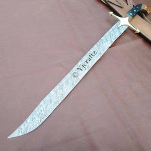 Hand Forged, Custom Damascus Steel Sword 33 inches, Full Tang, Vikings Sword, With Sheath, Cutlass, Birthday Gifts For Father, Gifts For Her