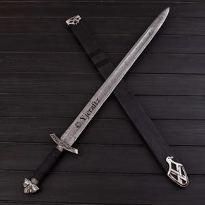Hand Forged, Custom Damascus Steel Sword 35 inches, Full Tang, Vikings Swords, Northman, With Sheath, Birthday Gift For Father, Gift For Her