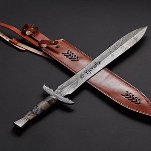 Hand Forged, Custom Damascus Steel Sword 24 inches, Full Tang, Vikings Swords, Cutlass, With Sheath, Birthday Gifts For Father, Gift For Her