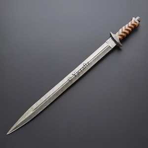 Hand Forged, Custom Damascus Steel Sword 30 inches, Viking Swords, Kris Flamberge Blade, Full Tang, With Sheath, Birthday Gifts For Father