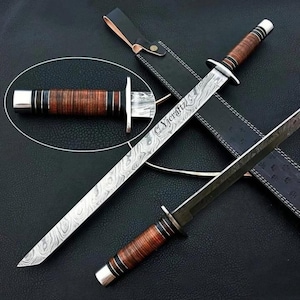 Hand Forged, Custom Damascus Steel Sword 25 inches, Viking Sword, Keri Flamberge Sword, Full Tang, With Sheath, Birthday Gifts For Boyfriend