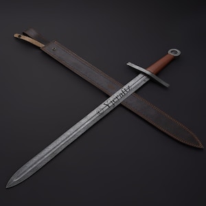 Hand Forged, Custom Damascus Steel Sword 30 inches, Knight Vikings Sword, Full Tang, With Sheath, Birthday Gifts For Father, Gift For Her