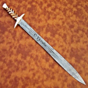 Hand Forged, Custom Damascus Steel Sword 31 inches, Viking Swords, Kris Flamberge Blade, Full Tang, With Sheath, Birthday Gifts For Father