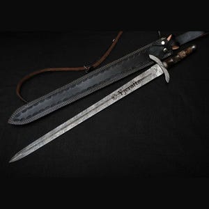 Hand Forged, Custom Damascus Steel Sword 30 inches, Full Tang, Vikings Swords, Cutlass, With Sheath, Birthday Gifts For Father, Gift For Her