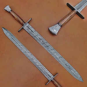 Hand Forged, Custom Damascus Steel Sword 31 inches, Full Tang, Sage Sword, Viking Sword, With Sheath, Birthday Gift For Father, Gift For Him