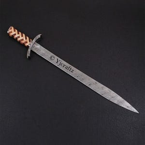 Hand Forged, Custom Damascus Steel Sword 29 inches, Viking Swords, Kris Flamberge Blade, Full Tang, With Sheath, Birthday Gifts For Father