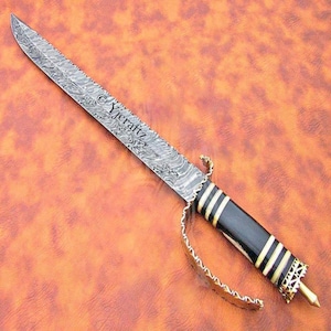 Hand Forged, Custom Damascus Steel Sword 25 inches, Full Tang, Vikings Sword, With Sheath, Cutlass, Birthday Gifts For Father, Gifts For Her