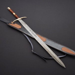 Hand Forged, Custom Damascus Steel Sword 35 inches, Full Tang, Sage Sword, Viking Sword, With Sheath, Birthday Gift For Father, Gift For Him