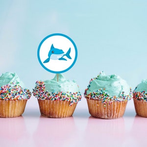 PRINTABLE Shark Cupcake Toppers | Birthday Party Cupcake Toppers | Party Decoration