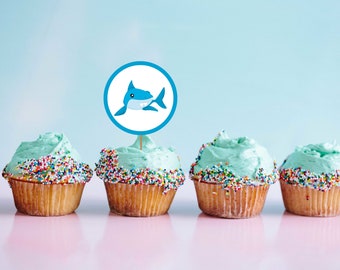 PRINTABLE Shark Cupcake Toppers | Birthday Party Cupcake Toppers | Party Decoration