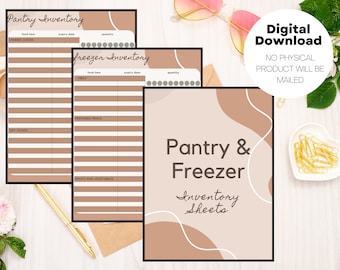 Beige Pantry and Freezer Inventory Sheets| Pantry Inventory | Food Inventory Household Tracker