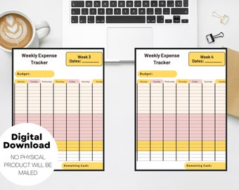 Yellow & Pink Weekly Expense Tracker | DIY Income Expense Tracker | Weekly Spending Tracker