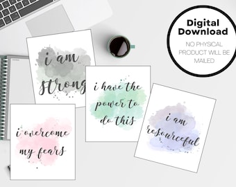PRINTABLE Watercolor Self Love Affirmation Cards | Positive Affirmation Cards | Printable Affirmations | Affirmation Cards