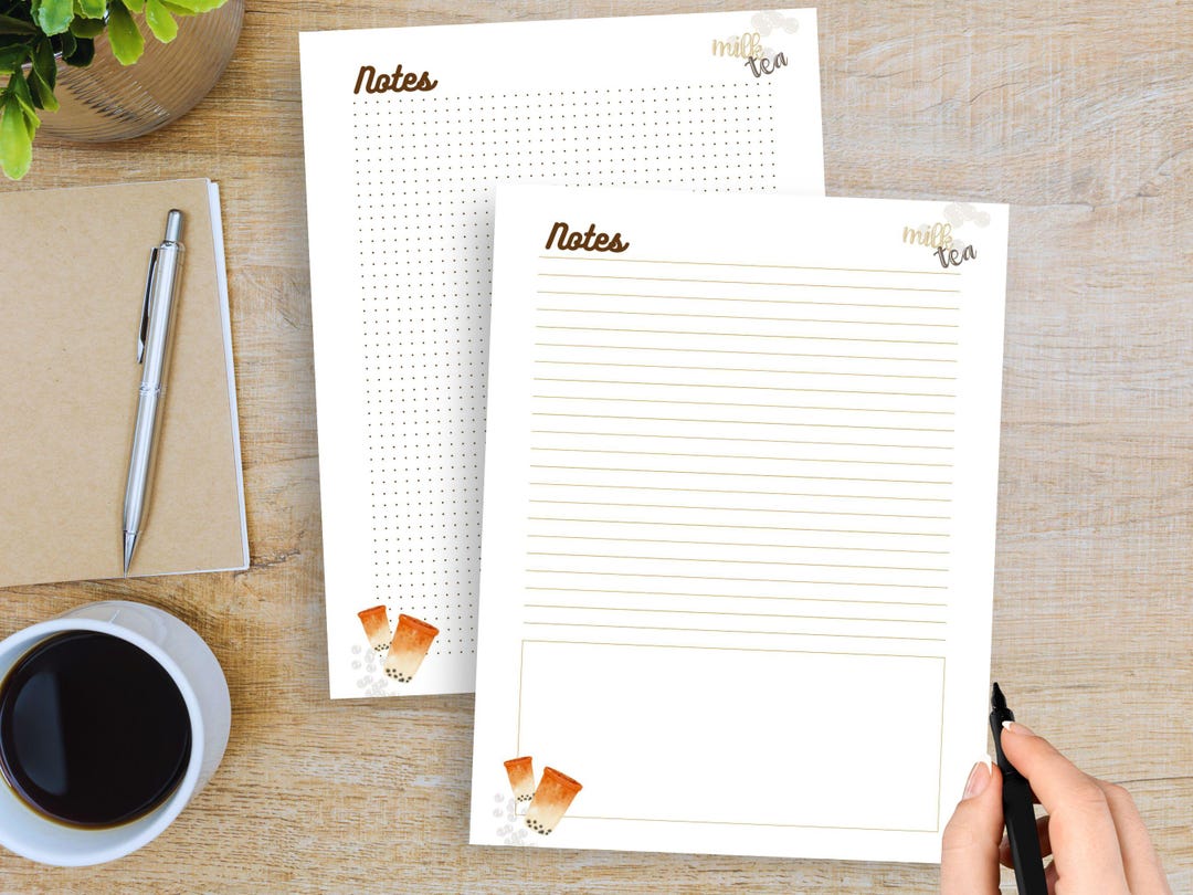 Bubble Tea Note Page Printable, Lined Note, Dot Paper, Grid Note, Notes ...