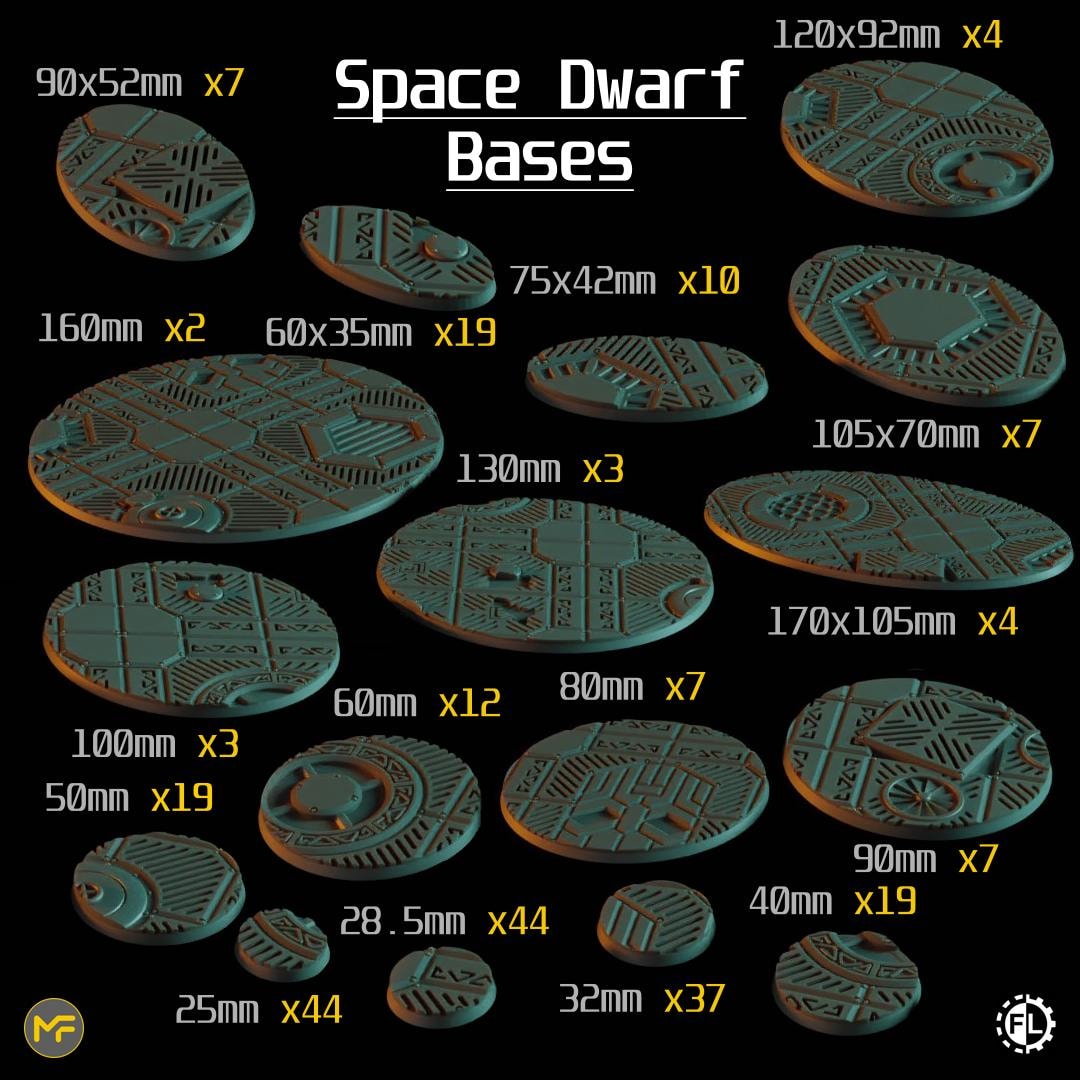 Space Dwarf Bases - 25-170mm Size Bases - Sci-fi Tabletop Wargaming ...