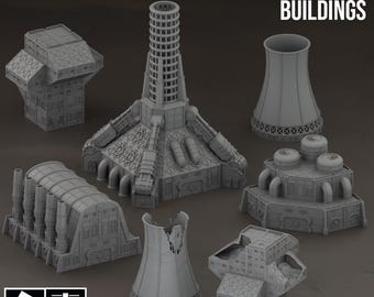 Grimdark Industrial Buildings Set 1 - Epic Sector - Fabricator's Lair - 6/8mm Sci-Fi Tabletop Wargaming Terrain