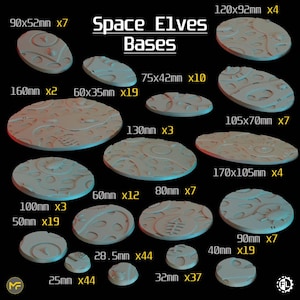 Space Elves Bases - 25-170mm Size Bases - Sci-Fi Tabletop Wargaming / RPG Bases - Fabricator&#39;s Lair
