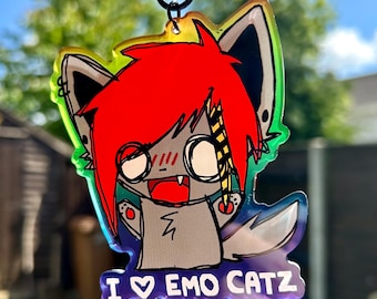 Scenecore Emo Cats Original 3.5” Acrylic Charm/Keychain