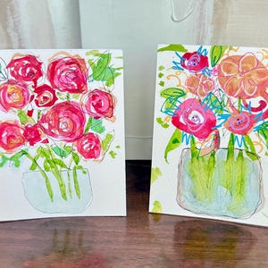 Cartão de felicitações com flores em aquarela pintadas à mão