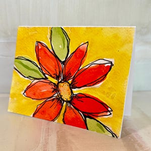 Cartão de felicitações de flores, original feito à mão, em branco por dentro