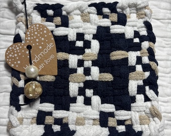 Handmade Woven Cotton Potholder, Farmhouse Kitchen Decor