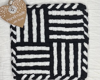 Black and White Woven Potholder, Farmhouse Kitchen Decor