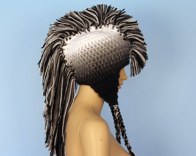 White to Black Ombre Fade Earflap Mohawk Hat