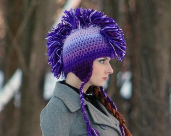 Custom Ombre Crochet Mohawk Hat: Warm Acrylic Earflap Trapper