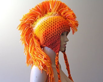 Orange Ombre Mohawk Hat Extreme Long Style Earflap Tuque