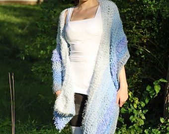 Blue One Sleeved Shawl Unique Asymmetrical Top Sweater Women chic jacket Handmade Christmas Gift Ready to ship