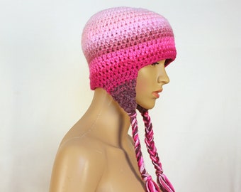 Pink Fade Ombre Ear Flap Hat Winter Beanie Toque Perfect Gift for Women or Girls