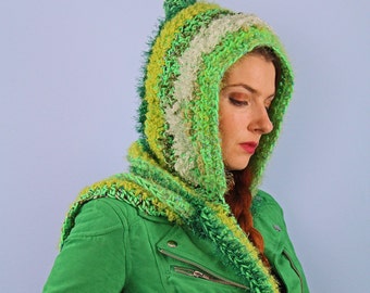 Hooded Scarf Green Crochet  Soft Snood Skood Winter Christmas Gift for Adults, Women, Teens and Children Handmade ready to ship