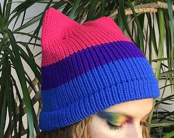 Bisexual Flag Pussy Hat LGBTQ Pride Cap Cat Kitten Ear Hat Women's Rights March on Washington Pride Parade Gay Lesbian Trans Queer