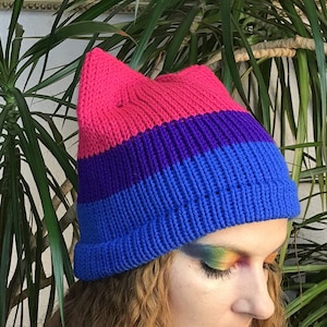 Bisexual Pride Pussycat Hat: LGBTQ+ Rights March Knit Cap