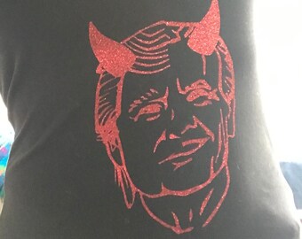 Political Devil DemonTrump/Biden with Horns T-Shirt Red Sparkly Vinyl