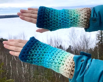 Blue Lake  Ombre Fingerless Gloves Handmade Girlfriend Gift Handmade Crochet Ready to ship