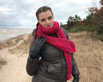 Big Red Comfy Thick Scarf Handmade Crochet Christmas Gift Ready to ship